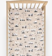 Goldea bavlnená napínacia plachta do detskej postieľky - nákladné autá a bagre na béžovom 60 x 120 cm