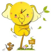 Detské nástenné svietidlo s hodinami Elephnat Clock, 1x žlté plastové tienidlo