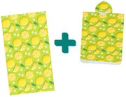Plážový set LEMONS – osuška 100×180 cm a pončo 80×145 cm, zelený