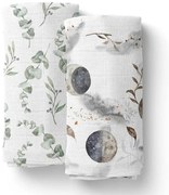 Mušelínové zavinovacie plienky s bambusom EUKALYPTUS + ÚSVIT, 2 ks