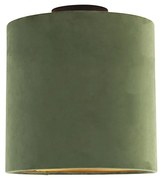 Stropné svietidlo s tienidlom z zamatu zelené so zlatom 25 cm - Combi Black