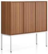 Kancelárska skriňa FRAME, nízka, biela podnož, 3x dvere, 1299 x 450 x 1331 mm, zámok PUSH-lock, orech