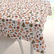 Biante Vianočný bavlnený štvorcový obrus Sandra SA-516 Vianočné perníčky a ozdoby na bielom 130x130 cm