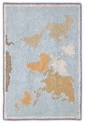 Modro-béžový prateľný ručne tkaný bavlnený detský hrací koberec 70x100 cm Mini Worldmap – Lorena Canals