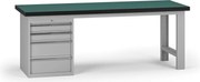 Pracovný stôl do dielne G8, 2100 x 750 x 800 mm, 1x kontejner, 4 zásuvky, sivá