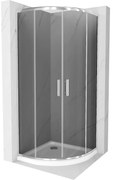 Mexen Rio, štvrťkruhový sprchovací kút s posuvnými dverami 80 x 80 cm, 6mm šedé sklo, chrómový profil + biela sprchová vanička, 863-080-080-01-40-4110