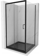 Mexen Apia, sprchový kút s posuvnými dverami 90 (dvere) x 90 (stena) cm, 6mm číre sklo, čierny profil + čierna sprchová vanička s čiernym sifónom, 840-090-090-70-00-4070B