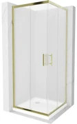 Mexen Rio, štvorcový sprchovací kút s posuvnými dverami 70(dvere) x 70(dvere) x 190 cm, 6mm sklo námraza, zlatý profil + biela sprchová vanička SLIM, 860-070-070-50-30-4010G