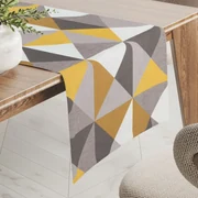 Biante Zamatový behúň na stôl Tamara TMR-020 Žlto-sivobéžové trojuholníky 20x120 cm
