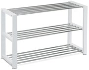 Botník, 3 kovové chromované police, masiv kaučukovník, bílý matný lak