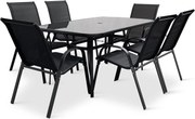 Noela Záhradný jedálenský set Klaudia čierny + 6x kovová stolička Ramada