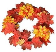 Veniec s jesenným lístím, bobuľami a chryzantémami, pr. 30 cm