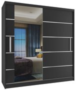 Šatníková skriňa 158 cm Belini čierny mat s posuvnými dverami a zrkadlom  MBP SZP3/1/B/B/0/AL