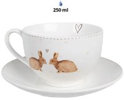 Šálka s tanierikom s zajačikmi a srdiečkami Bunnies in Love - 12*9*6 cm / Ø 14*2 cm / 250 ml
