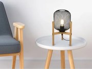 Stolová lampa Calimero, drevo, drôtené tienidlo%