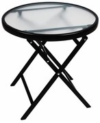 Divero okrúhly skladací odkladací stolík so sklenenou doskou, oceľný rám, Ø 45 cm, čierny