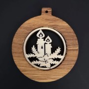 AMADEA Drevená ozdoba z masívu s vkladom - guľa so sviečkami 8 cm