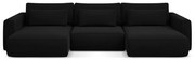 Čierna zamatová rozkladacia/s úložným priestorom rohová pohovka (do tvaru "U") Kapua – Makamii