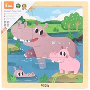 Drevené puzzle 9 dielikov - hrochy