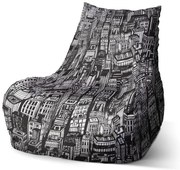 Sedací vak Bean kreslené mrakodrapy - detský, čierna / biela