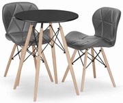 Jedálenský stôl TODI čierny 60 cm s dvoma stoličkami LAGO sivé, ekokoža