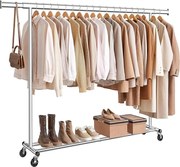 Stojan na oblečenie DOLLY na kolieskach, max. 150 kg, 45x160-200x161,5cm, strieborná SongmicsHome