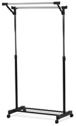 Stojan na šaty s výklopným ramenem, černá barva, kov / plast, chrom