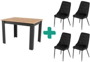 Jedálenský set 1+4, čierny stôl v dekore dub zlatý MADO 120x80cm a čierna zamatová jedálenská stolička IMOLA