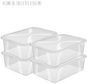 Sada 4 kusov úložných boxov s vekom, Rotho LONA, 58x39x17 (4 x 29l) SADA