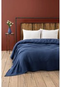 Tmavomodrý mušelínový pléd 220x250 cm Muslin – Mijolnir