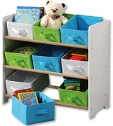 Detský regál, organizér na hračky s 9 úložnými boxmi, modro-zelený