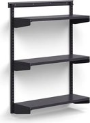 Nástenný regál RELY, základná sekcia, oceľové police, 1221x900x300 mm, antracit