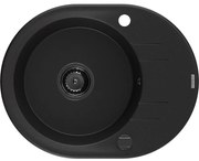 Mexen Kevin, granitový drez 586x458x190 mm, 1-komorový, čierna s čiernym sifónom, 6517581005-77-B