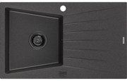 Mexen Cesar, granitový drez 775x470x190 mm, 1-komorový, čierna škvrnitá s čiernym sifónom, 6514771010-76-B