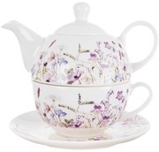 Biela/fialová porcelánová čajová súprava Louka – Orion