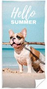 Bavlnená plážová osuška s buldočkom - motív Hello Summer - 100% bavlna, froté s gramážou 300 gr./m² - 70 x 140 cm