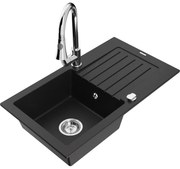 Mexen Pablo, 1-komorový granitový drez 752x436x161 mm a drezová batéria Elia, čierna, 6510-77-670101-00