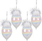 4ks perleťová vianočná ozdoba šiška s pierkami - Ø 8*16 cm