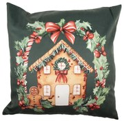 Zelená obliečka na vankúš s perníkovou chalúpkou - 45*45 cm