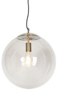 Moderné závesné svietidlo mosadzné s dymovým sklom 40 cm - Ball