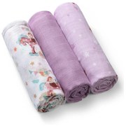 Bambusové detské plienky 3 ks, Hojdací koník - fialové