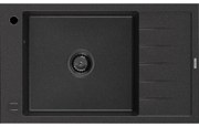 Mexen Elias granitový jednokomorový drez s odkvapkávačom 795 x 480 mm, Čierna/Strieborná metalíza, Sifón Čierna - 6511791005-73-
