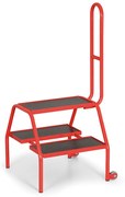 Oceľové mobilné schodíky s opornou rukoväťou, 2 kolieska, výška plošiny 46 cm