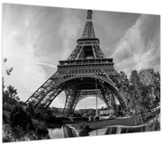 Obraz - Eiffelova veža, čiernobiela (70x50 cm)