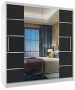 Šatníková skriňa 158 cm Belini biely mat / čierny mat s posuvnými dverami zrkadlom a zásuvkami  ME SZP7/0/W/B/0/KLAL