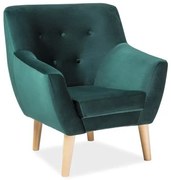 Kreslo Nordic I Velvet, zelená / prírodné drevo