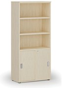 Kombinovaná kancelárska skriňa PRIMO WOOD, zasúvacie dvere na 2 poschodia, 800 x 420 x 1781 mm, breza