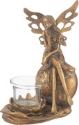 Zlatý antik svietnik Vidia s anjelom - 15*11*20 cm
