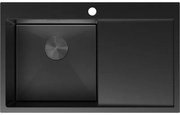 Mexen Exar, 1-komorový nerezový drez s odkvapkávačom, ľavý, 780 x 480 mm, čierna, 6433781010L-70