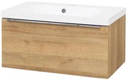 Mereo Mailo, kúpeľňová skrinka s umývadlom z liateho mramoru 81 cm, dub Riviera, chróm madlo, MER-CN526M